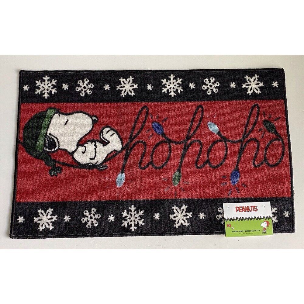 Peanuts Snoopy Christmas 18 x 30" Accent Rug Door Mat Holiday HO HO HO NEW
